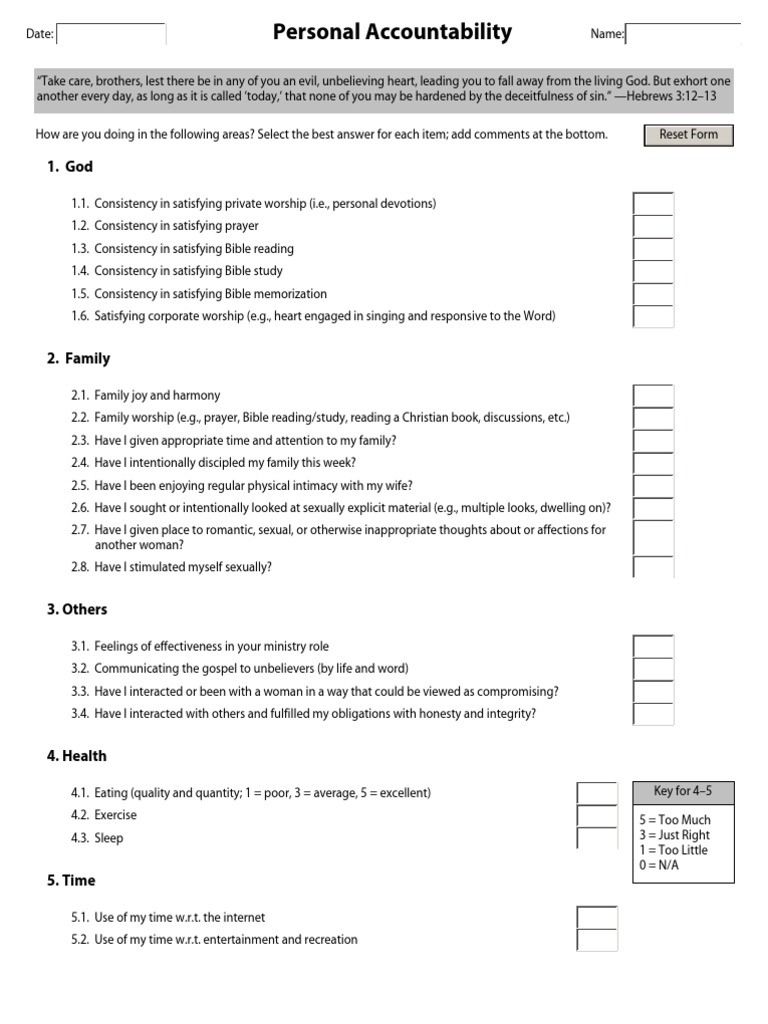Personal Accountability Checklist | PDF | Prayer | Bible
