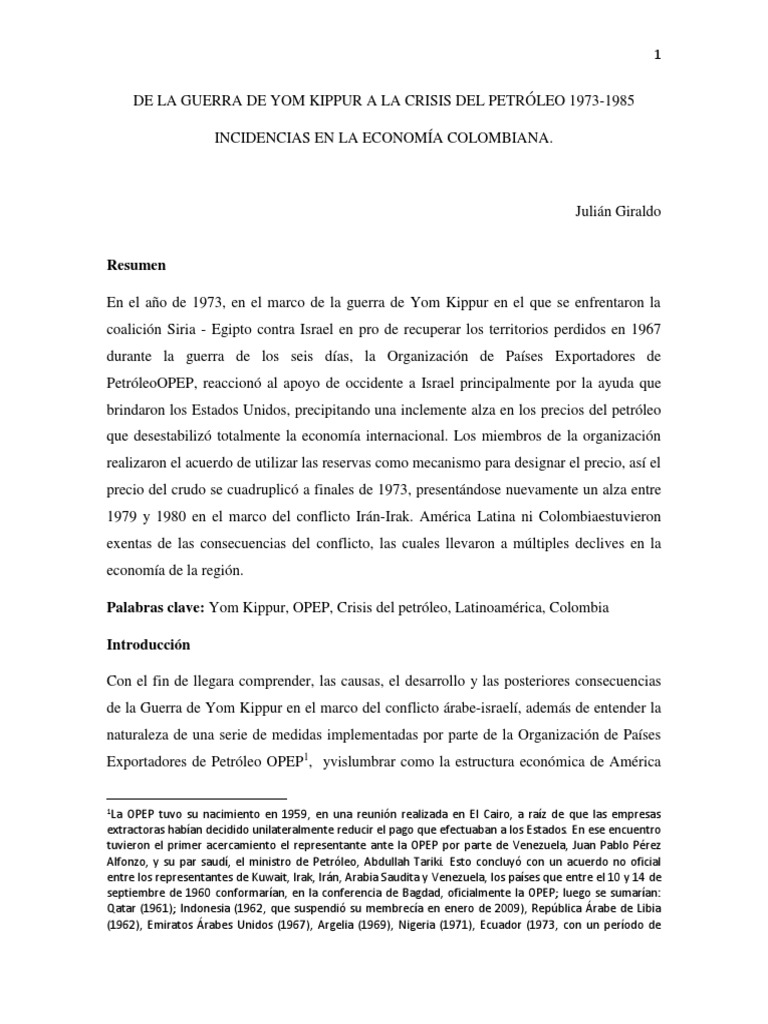 De La Guerra de Yom Kippur A La Crisis Del Petróleo 1973-1985 | PDF ...