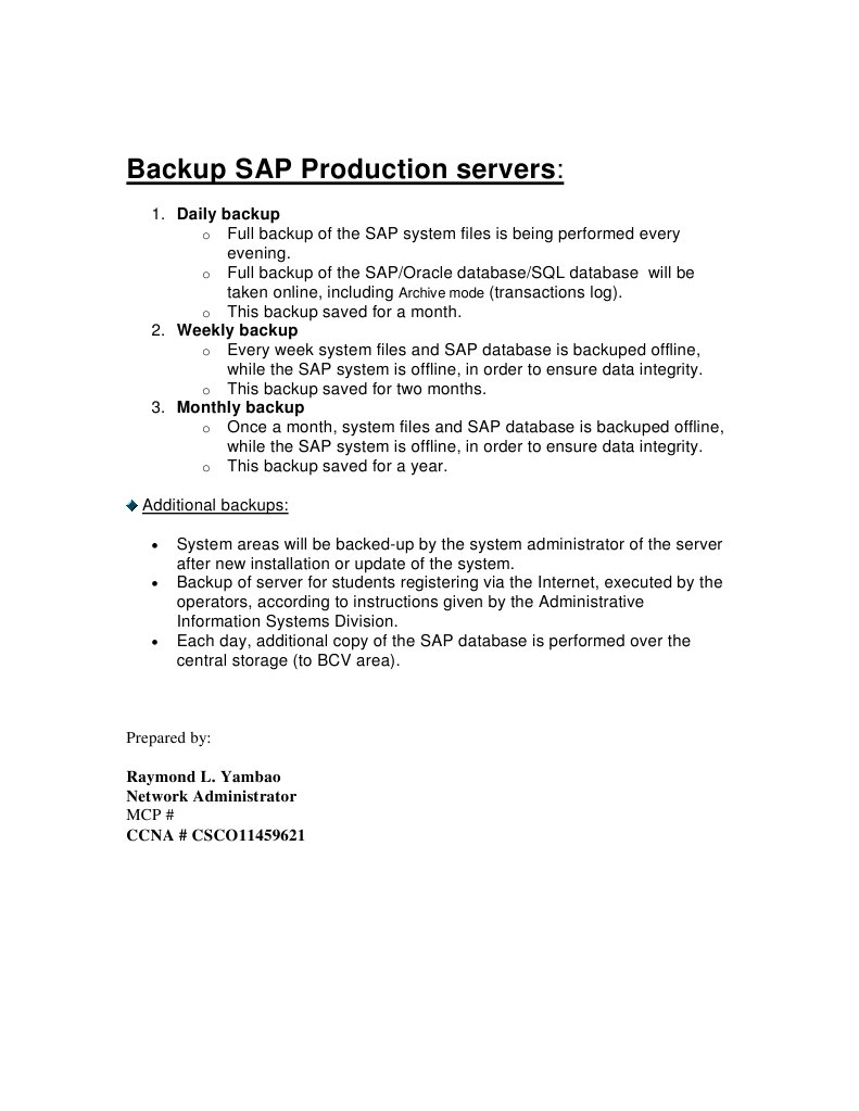 SAP Server Backup Procedures | PDF