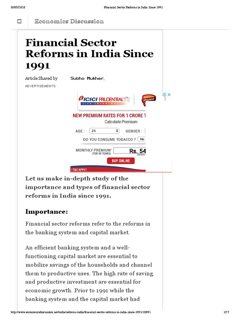 Financial Sector Reforms in India Since 1991 | PDF | Government Budget ...