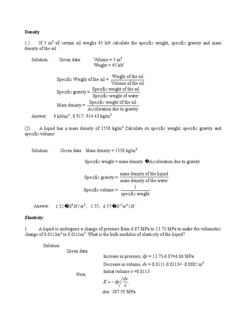 Problems Fluidmechanics Viscosity Pressure Measurement