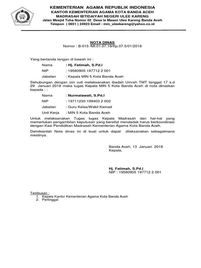 Surat Pelimpahan Tugas Nota Dinas