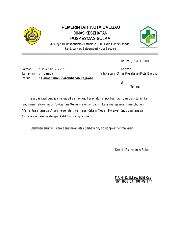 Surat Permohonan Tambahan Tenaga Pdf