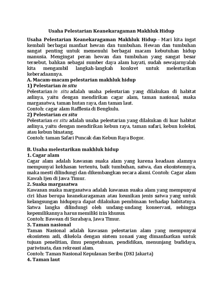 Pentingnya Pelestarian Makhluk Hidup