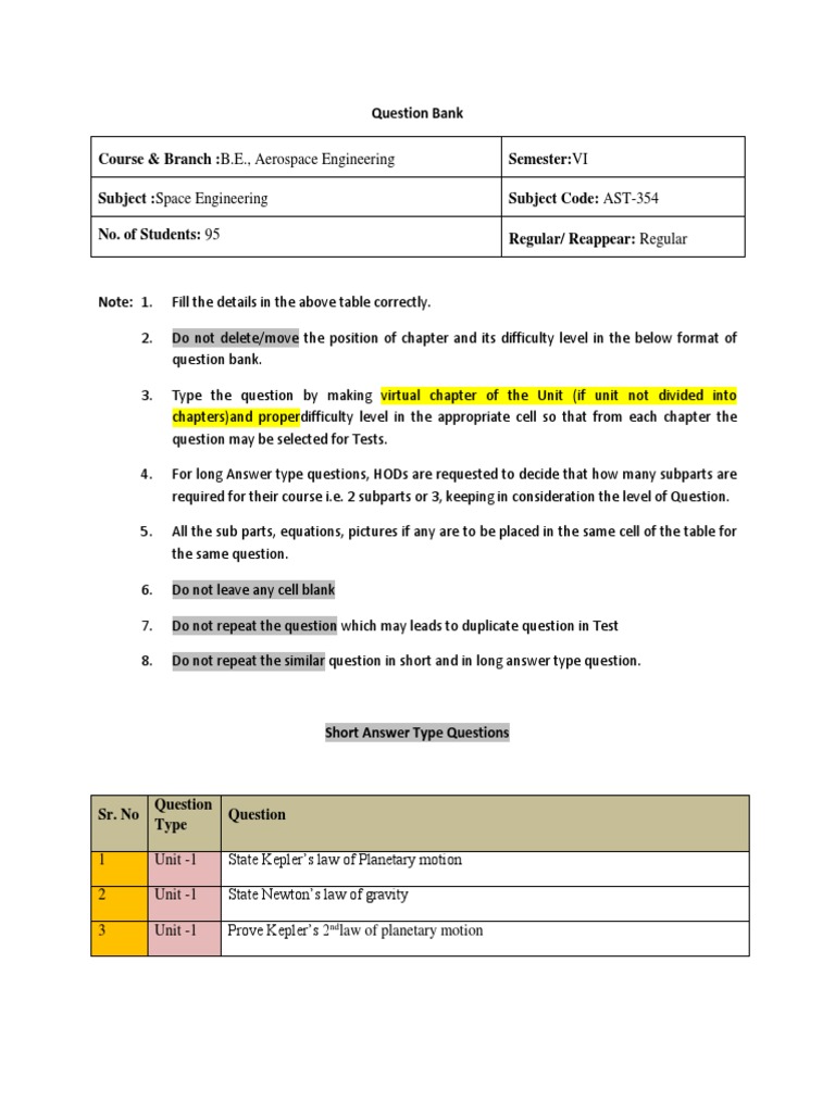 Space Engineering Question Bank 04.04.2018 | PDF | Orbit ...