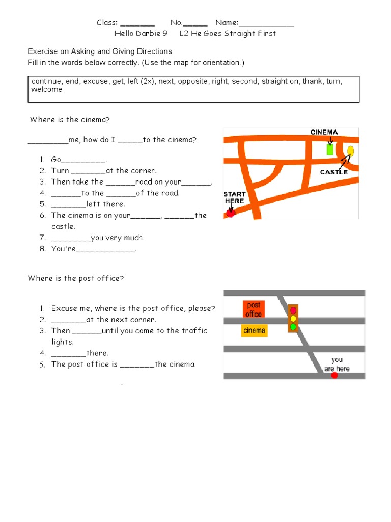 Asking and Giving Directions Exercise | PDF | Language Arts ...