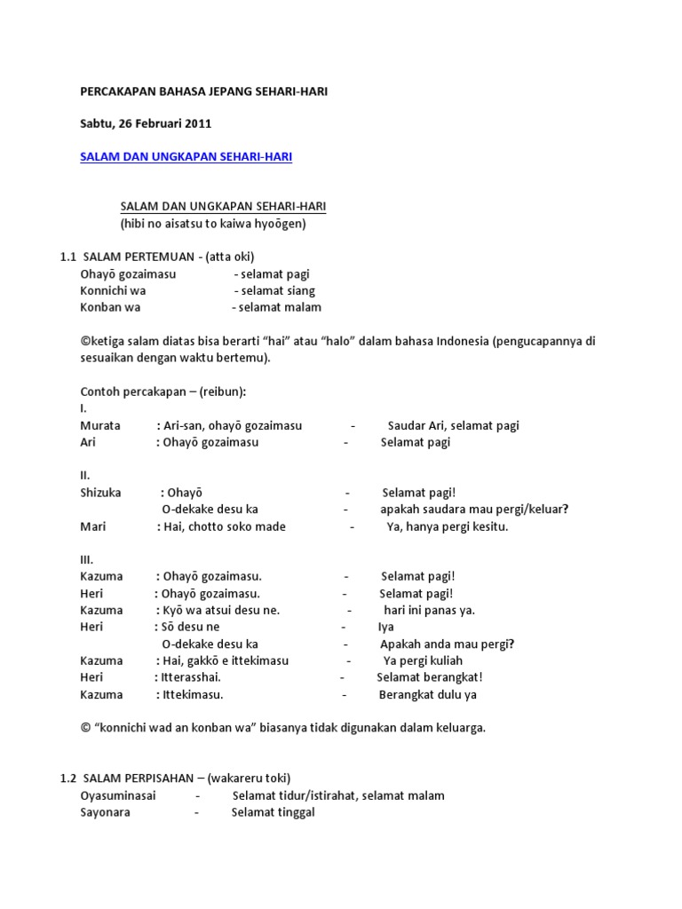 Percakapan Bahasa Jepang Sehari