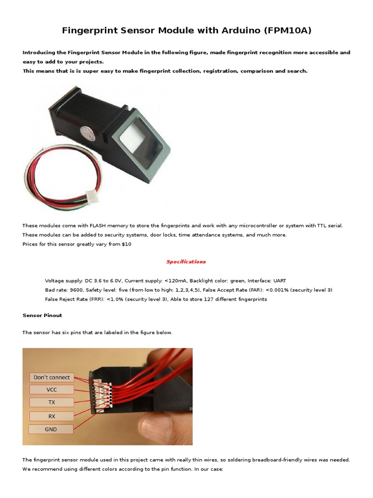 Fingerprint Sensor Module F PM 10 A | PDF | Fingerprint | Arduino