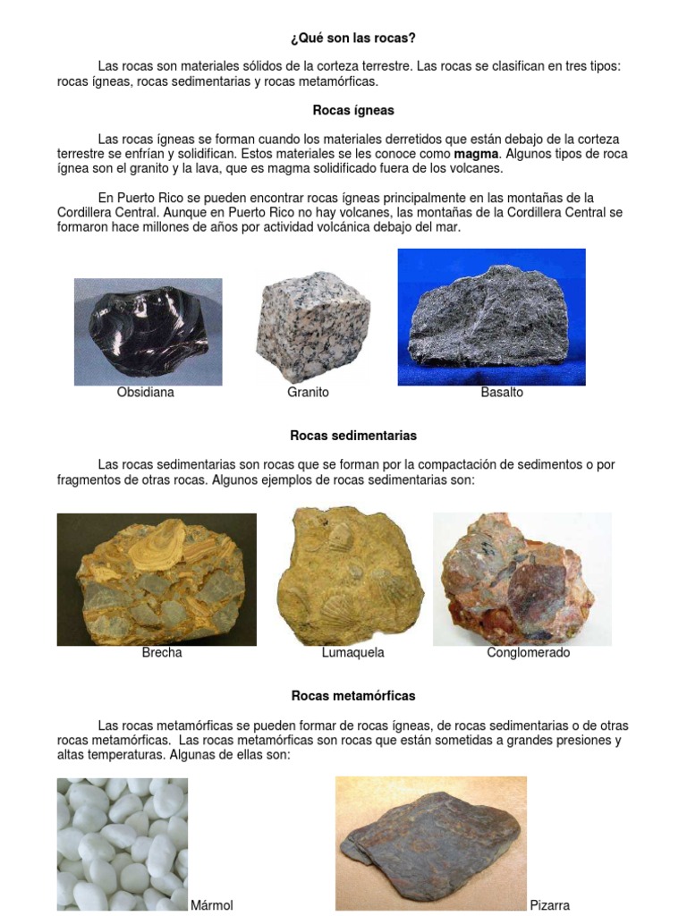 Tipos de Rocas: Ígneas, Sedimentarias y Metamórficas | PDF | Roca ...
