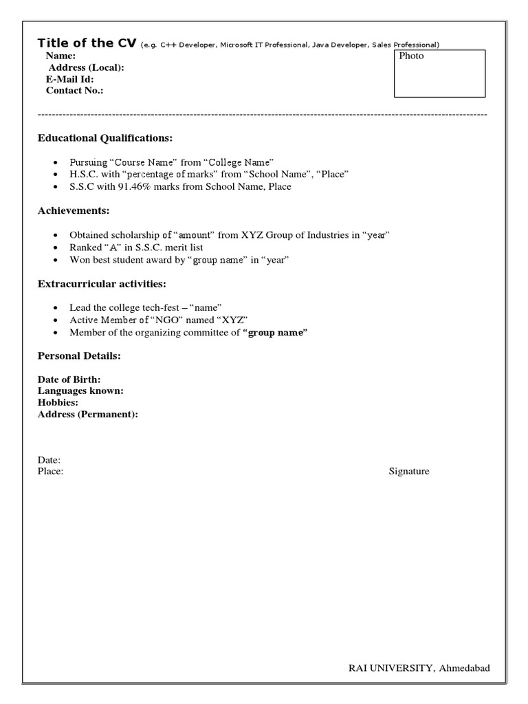 CV Template for University Students | PDF