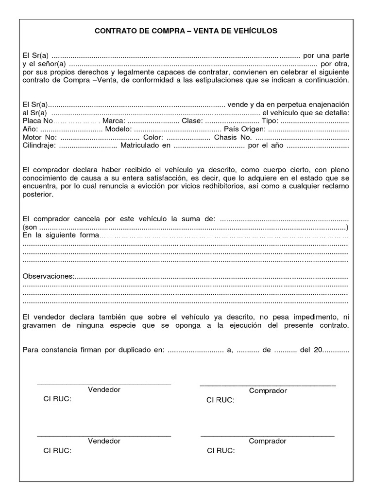 Contrato de Compraventa Vehiculos PDF Vehículos Ventas