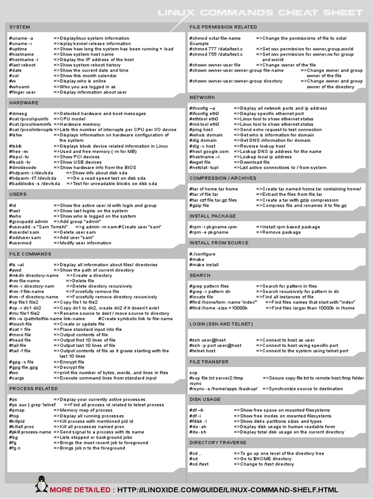 Linux Cheat Sheet Pdf Computer File Computer Hardware