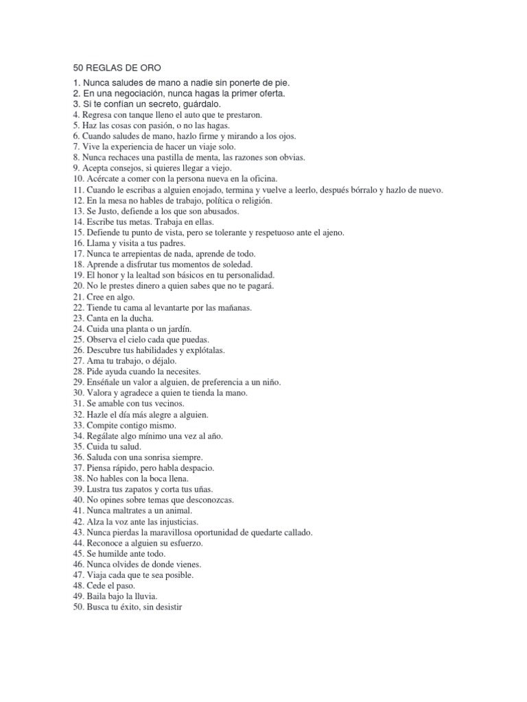 50 Reglas de Oro para la Vida | PDF | Violencia | Ocio
