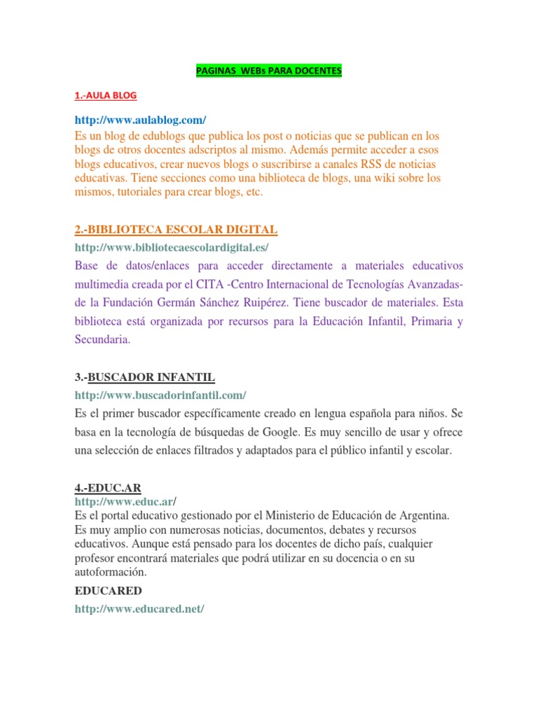 Paginas Webs para Docentes | PDF | Blog | Tecnología de información y ...