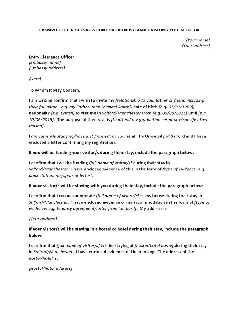 Invitation Letter Template Immigration Invitation Letter Sample