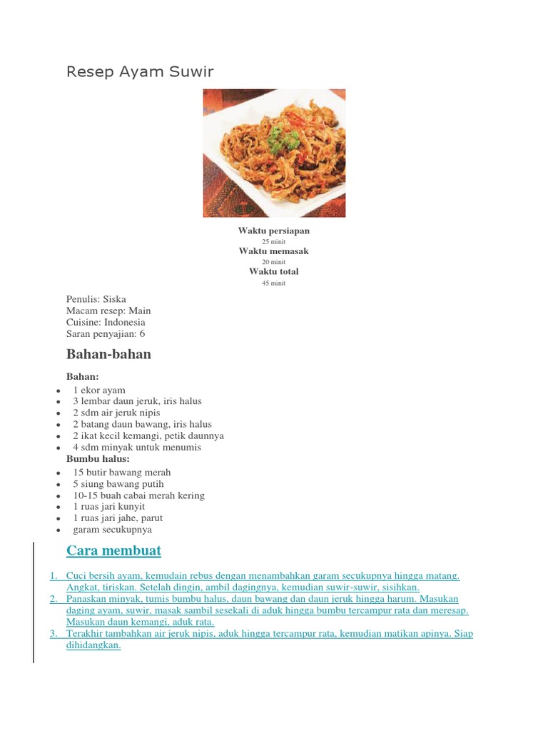 Resep Ayam Suwir