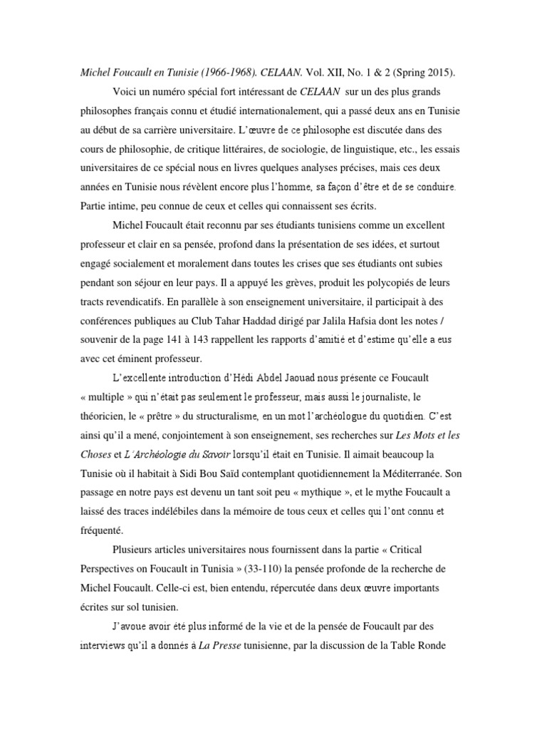 Michel Foucault Tunisie , Notes sur Michel Foucault à l’université de ...
