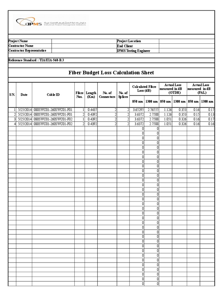 Fiber Loss Budget Calculation Sheet | PDF | Optical Fiber | Fibers