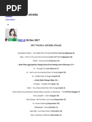 Chart 17 Perfect All Kills Charts And Sales Onehallyu Pdf Musicians Leisure