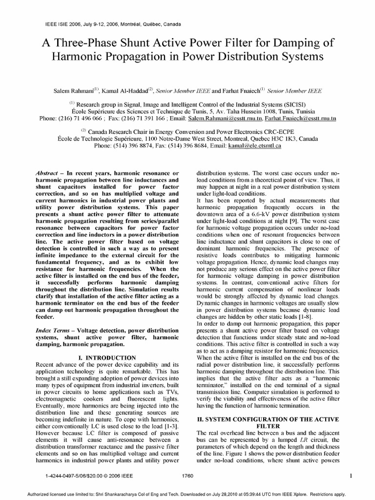 Shunt Active Power Filter for Harmonics | PDF | Electronic Filter ...