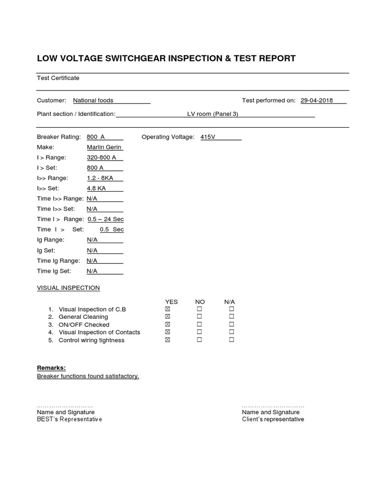 LV Switchgear Test Report 2018 | PDF