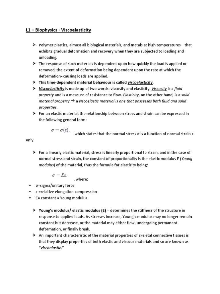 L1 - Biophysics - Viscoelasticity | PDF | Viscoelasticity | Elasticity ...