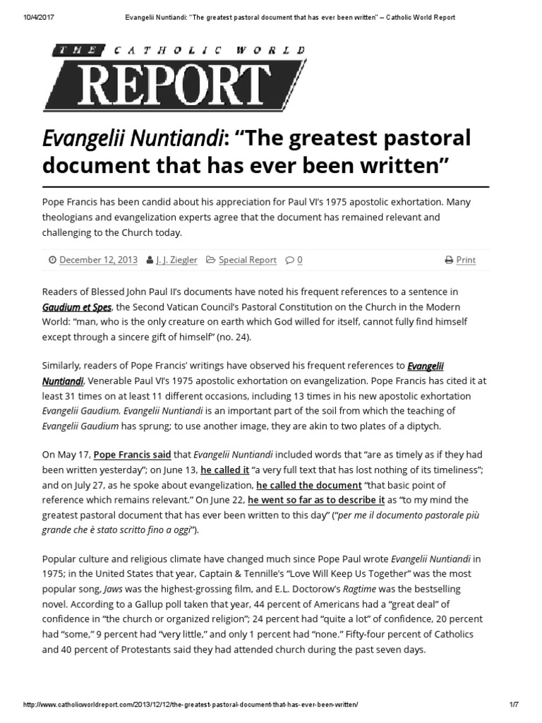 Evangelii Nuntiandi "The Greatest Pastoral Document That Has Ever