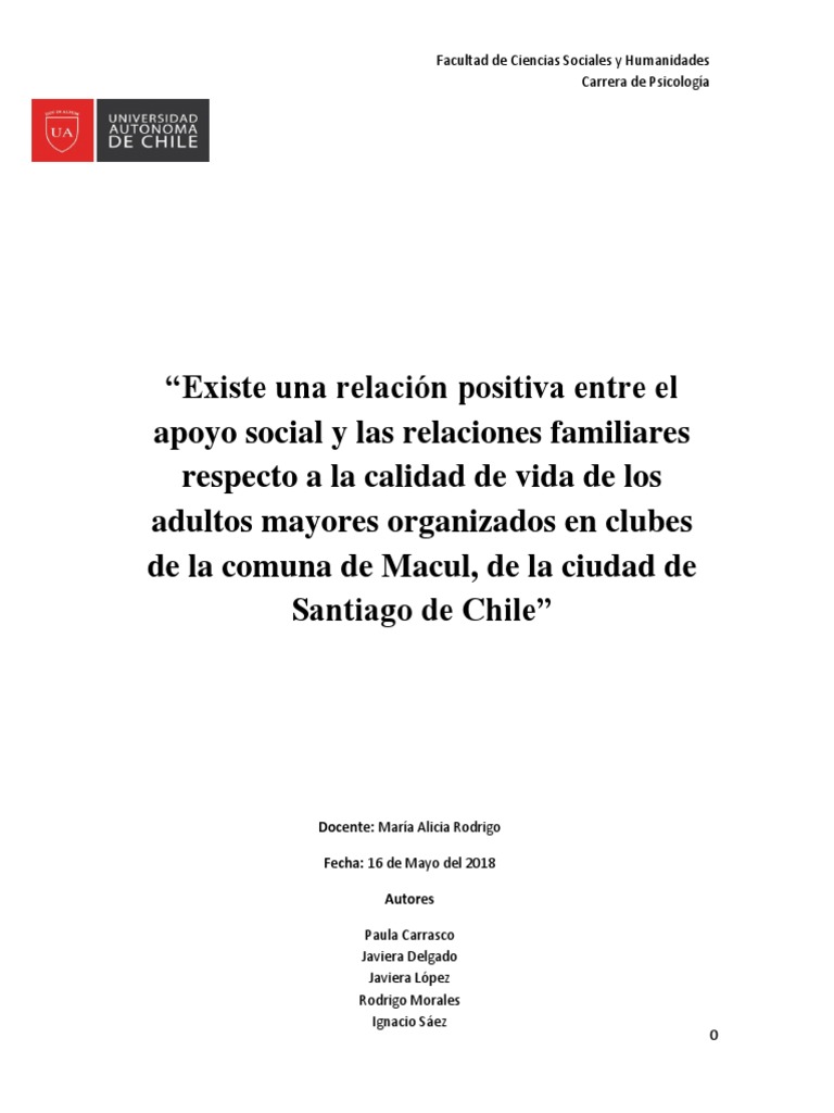 Apoyo Social y Calidad de Vida en Adultos Mayores | PDF | Vejez ...