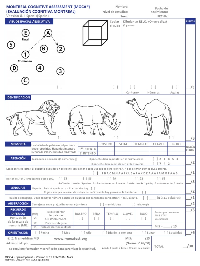 Moca 8 1 test au1 0 spa es pdf cognici n science
