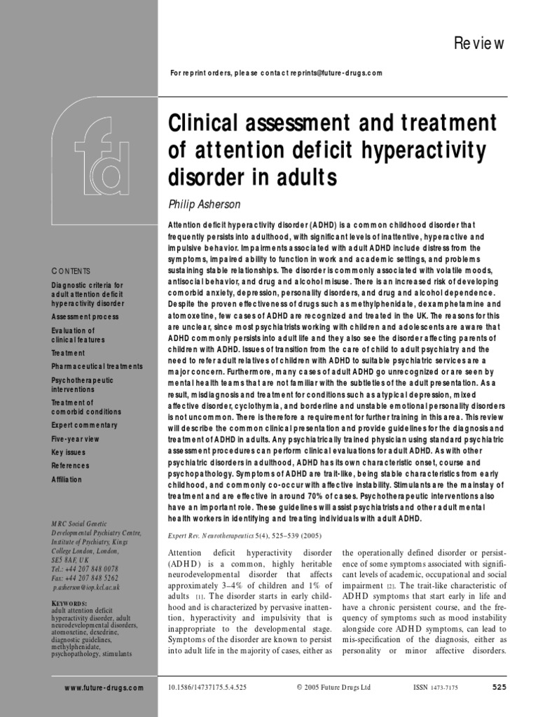 Clinical Assessment and Treatment of Attention Deficit Hyperactivity ...