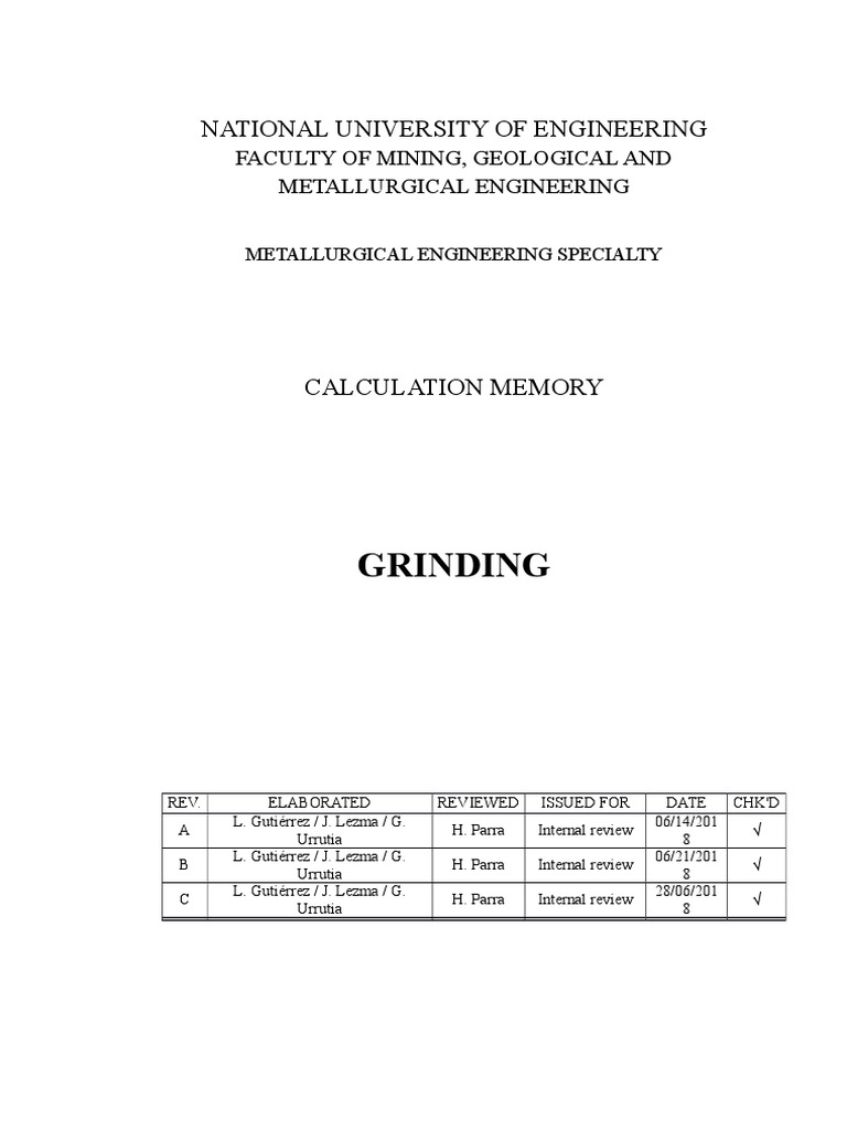 Grinding Calculation Memory Pdf Mill Grinding Nature