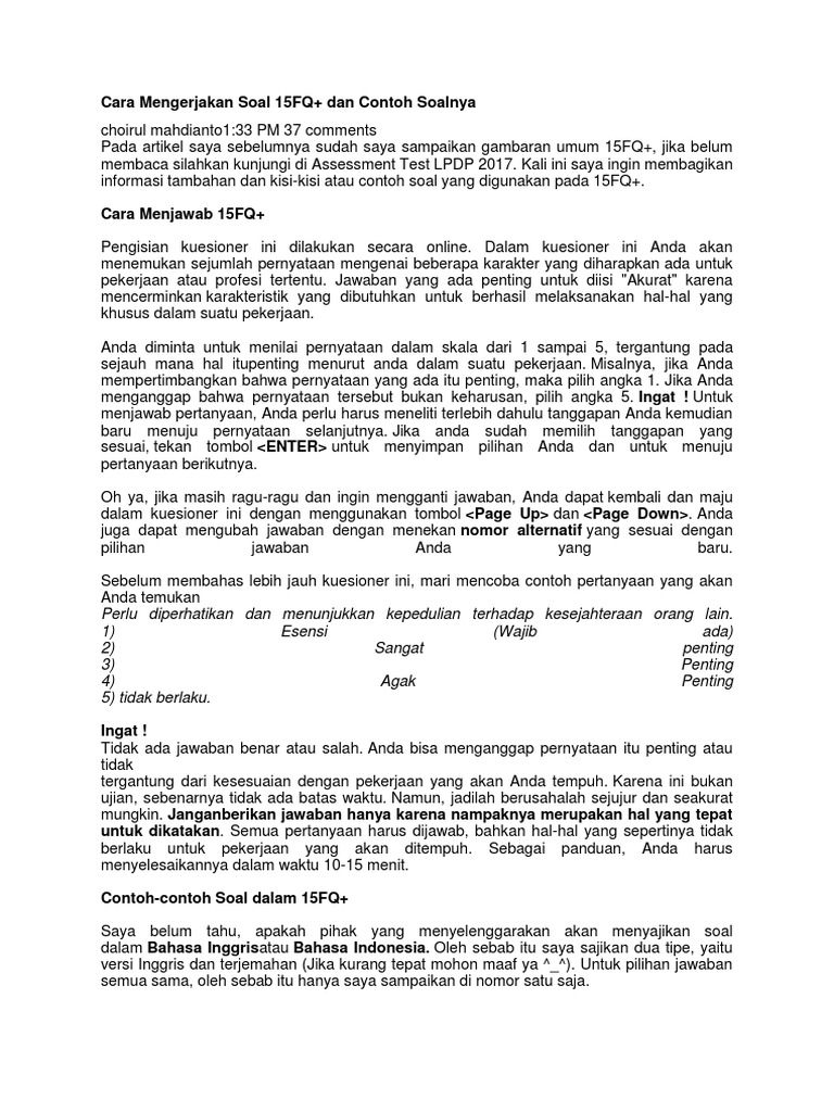 Cara Mengerjakan Soal 15fq