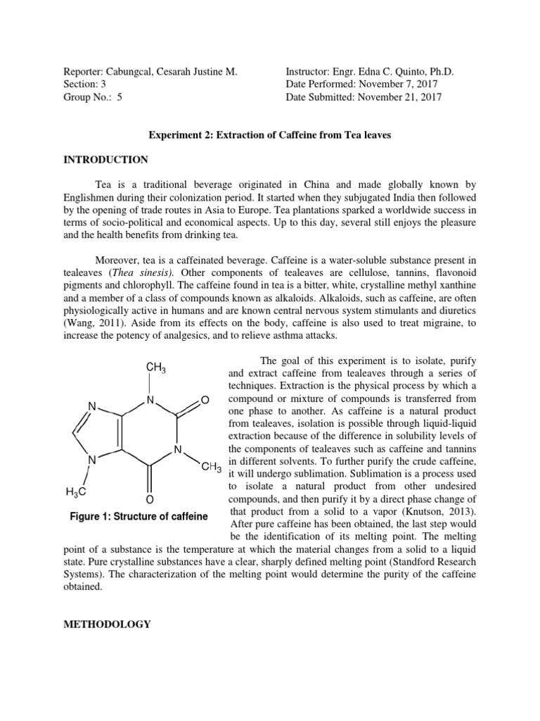 Caffeine Extraction from Tea Leaves Experiment | PDF | Solubility ...