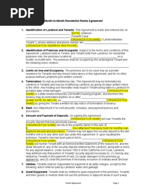 California Month to Month Rental Agreement Version 1