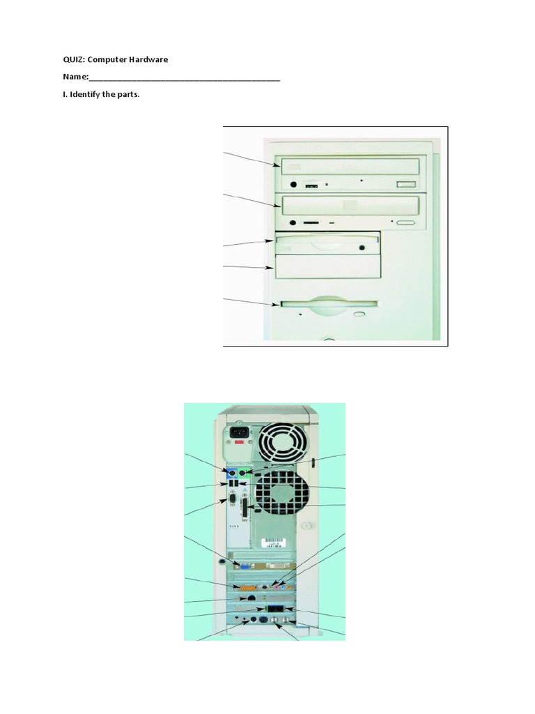 QUIZ Computer Hardware Name I. Identify The Parts PDF