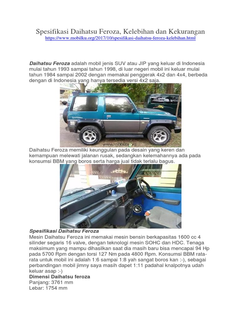 Spesifikasi Daihatsu Feroza Kelebihan dan Kekurangan Spesifikasi Daihatsu Feroza Kelebihan dan Kekurangan