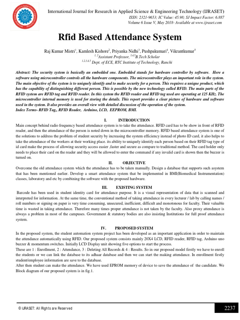 Rfid Based Attendance System | PDF | Radio Frequency Identification ...