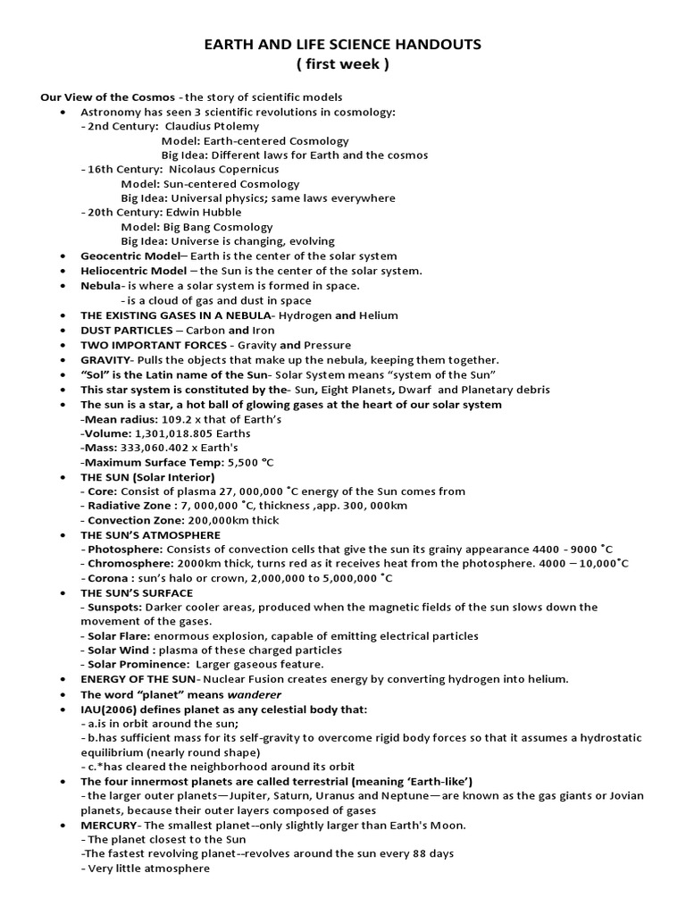 Earth and Life Science Handouts | PDF | Neptune | Sun