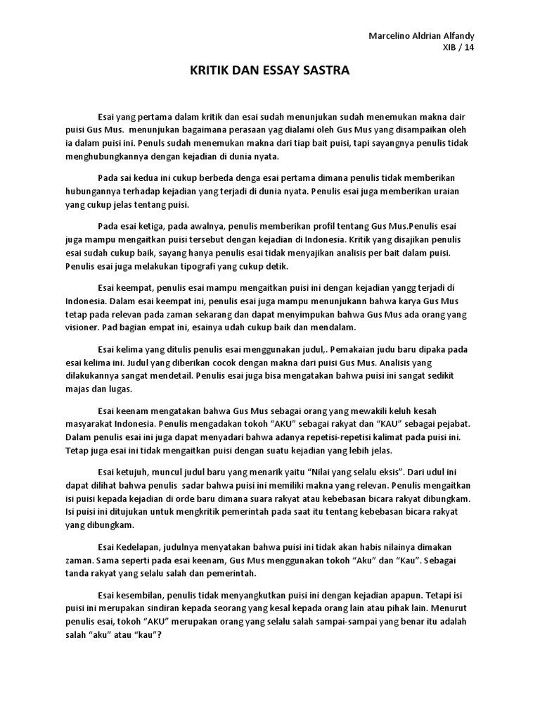 Kritik Dan Essay Sastra