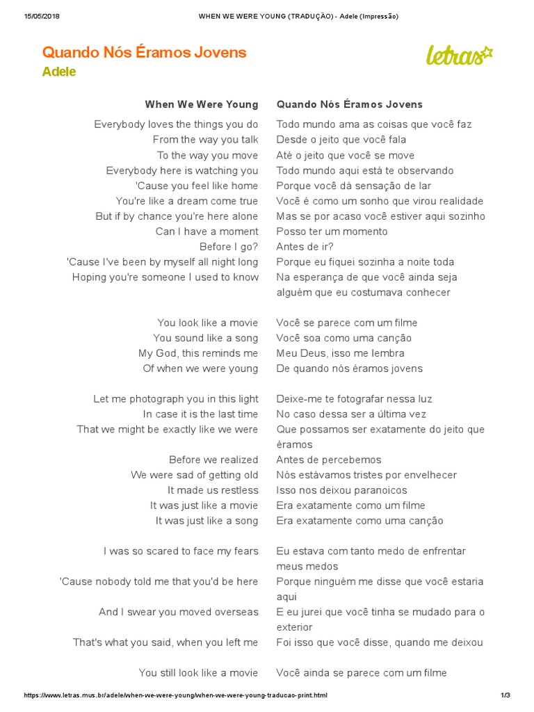 INGLÊS COM MÚSICA - WHEN WE WERE YOUNG (ADELE) 