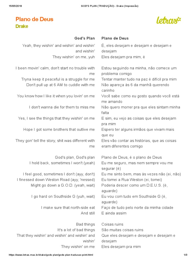 God's Plan (Tradução) - Drake (Impressão) | PDF | Drake (músico ...