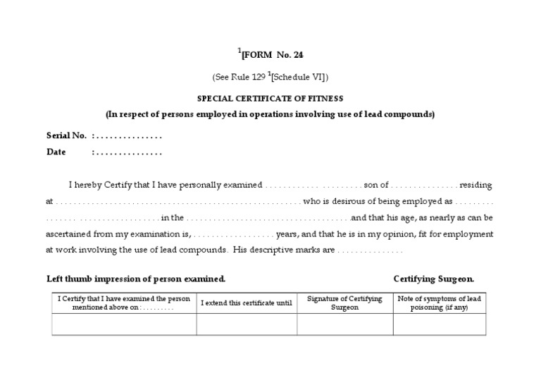 (FORM No. 24 Special Certificate of Fitness PDF