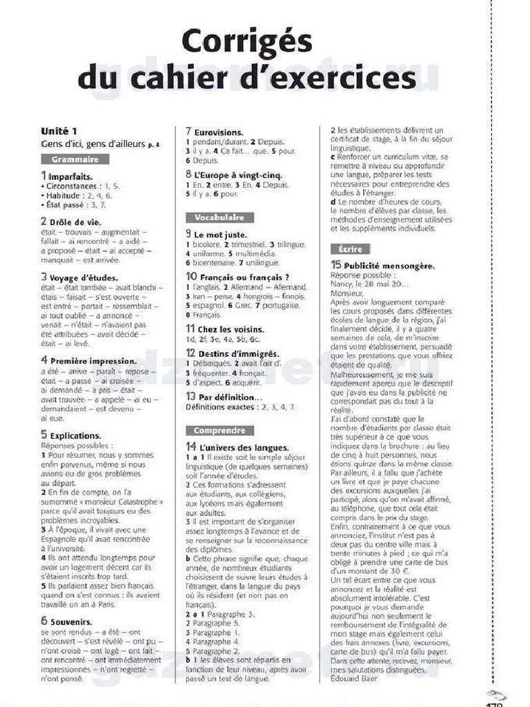 Corriges Du Cahier D Exercices Pdf