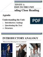 Rcu 8 P1 Activity 1: Introduction To The Unit: Understanding Close Reading