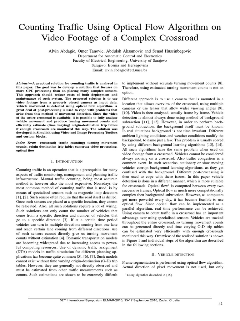 Counting Traffic Using Optical Flow Algorithm On Video Footage of A ...