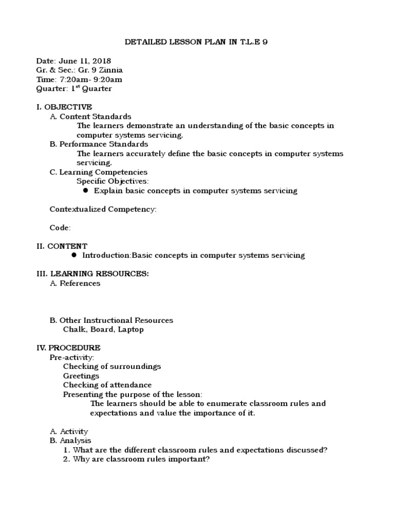 Detailed Lesson Plan in T.L.E 9 | PDF