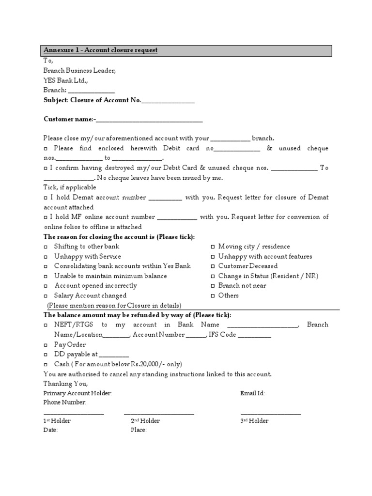 Account Closure Request Form Template | PDF | Law