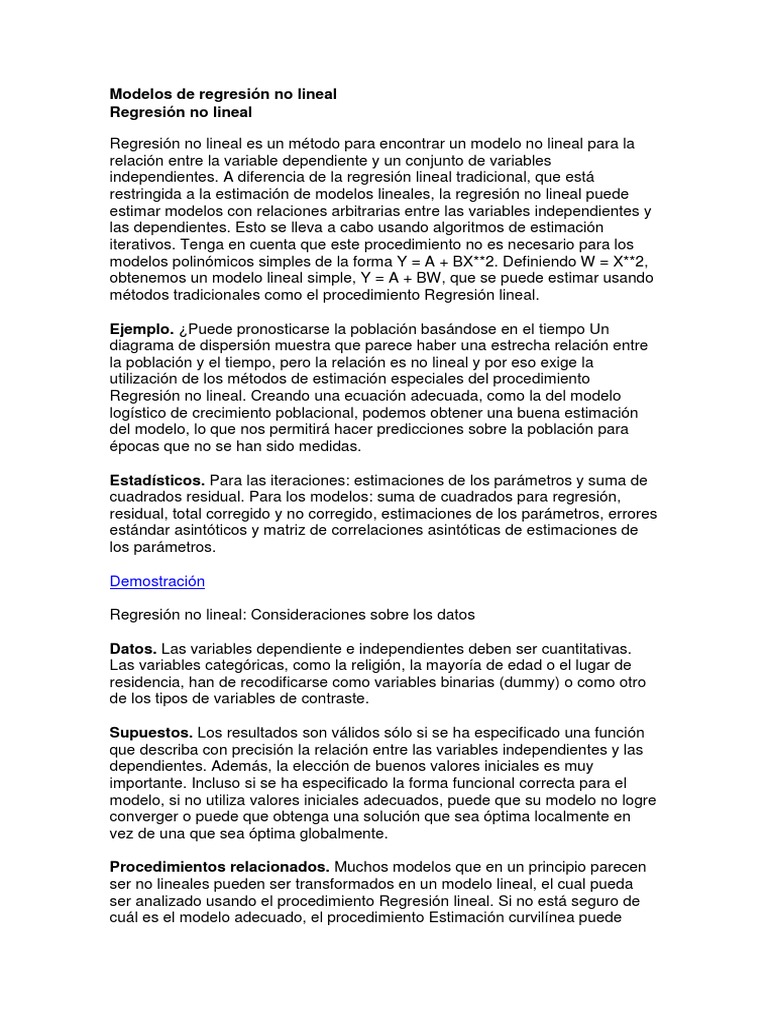 Modelos de Regresión No Lineal PDF Análisis de regresión