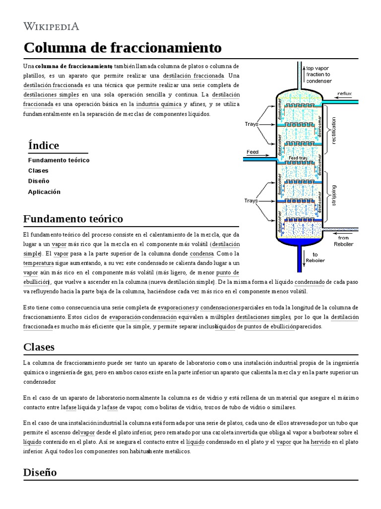 Columna de Fraccionamiento PDF Destilación Ingeniería de Procesos