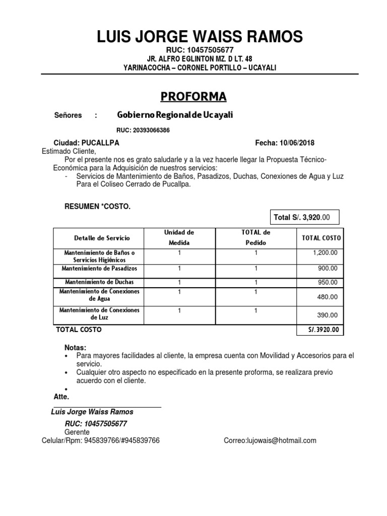 Proforma de Mantenimiento Coliseo Pucallpa | PDF | Business
